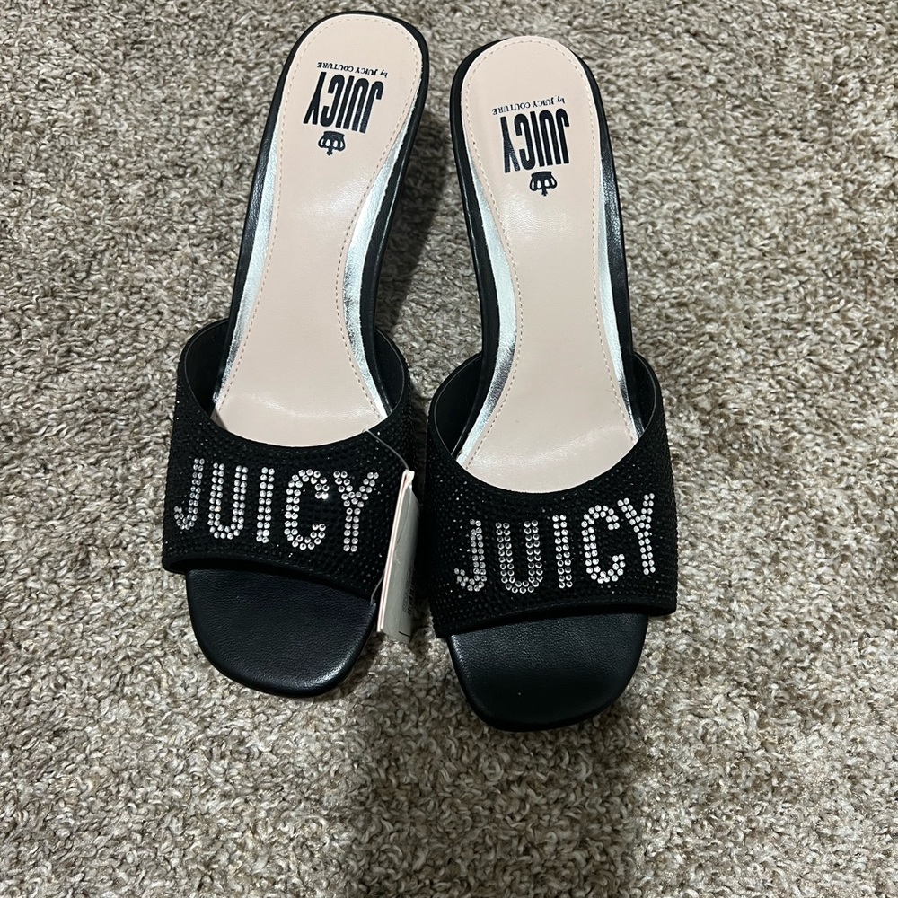 Juicy Couture Black Mules with Rhinestone Detail